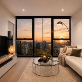 2BR 1BR Melbourne City Skyline with 180 Degree Views Pool Gym & Sauna