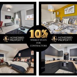 Modern 4Bedroom House By Homebird Property Management Short Lets & Serviced Accommodation Leeds With Private Parking & Garden