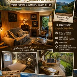 En face du Lac de Génos-Loudenvielle appartement T3, calme et cosy avec jardin et terrasse 4 étoiles