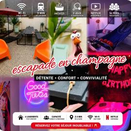 8 min Avenue de Champagne , VILLA 240 m2, 16 Max, Parking, cour, salle de jeux