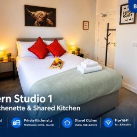 Modern Studio 1 with Kitchenette & Shared Kitchen