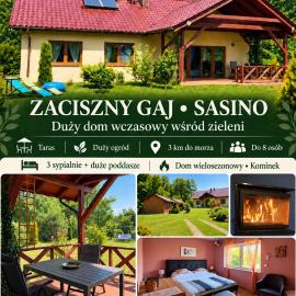 Zaciszny Gaj Sasino Duży Dom i Prywatny Ogród
