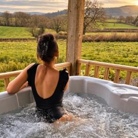Y Golchdy, romantic cottage style cabin, spa hot tub, Mountain Views, dog friendly, hotel i Llangadog