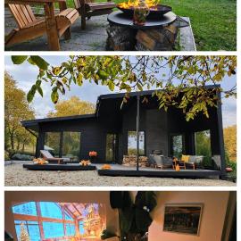 Black Walnut House with indoor outdoor fireplace