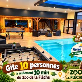 Logement @ 10 personnes avec piscine intérieure 31 degrés zoo de la FLECHE 24 h du Mans