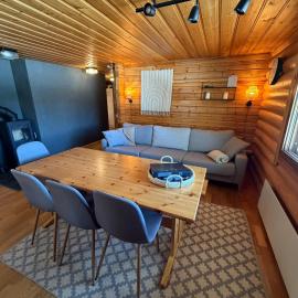 Logcabin, sauna, fireplace, view, kitchen