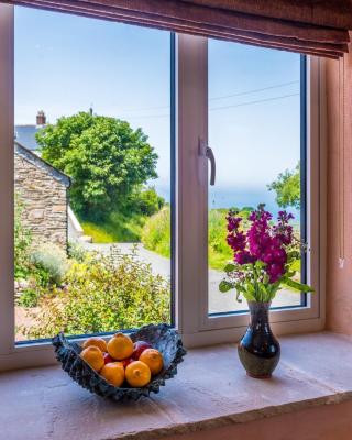 Polrunny Farm sea view Blueberry Cottage with log burner