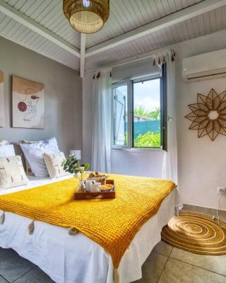 Appartement Domi Caraïbes confortable avec une piscine chauffée et sécurisée par un filet, une citerne tampon pour faire face aux coupures d'eau, accès Netflix