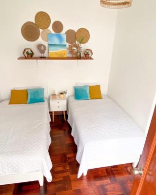 2 beds with garden view and terrace