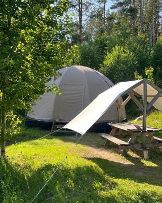 Romantic night in a dome tent lake view