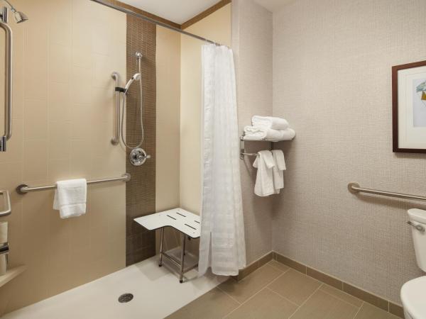 Hyatt Place Oklahoma City Bricktown : photo 1 de la chambre chambre lit king-size avec canapé-lit et douche accessible en fauteuil roulant - accessible aux personnes à mobilité réduite