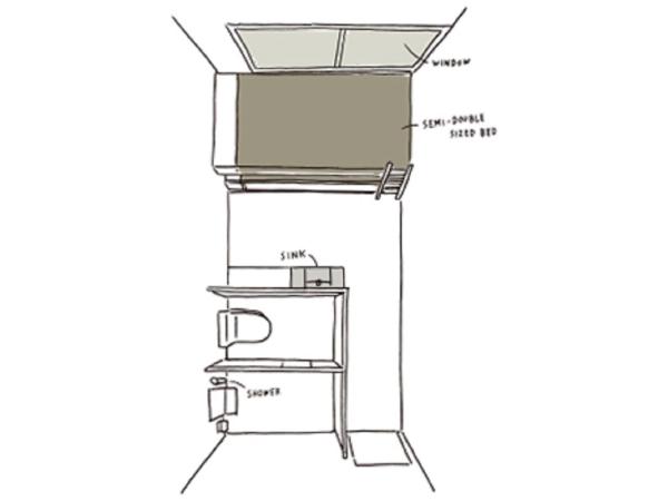 Piece Hostel Sanjo : photo 4 de la chambre chambre lits jumeaux avec lits superposés et douche/toilettes privatives
