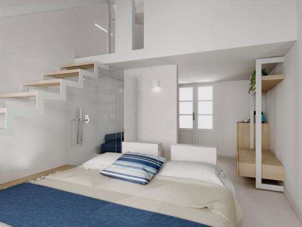 Muses Cycladic Suites : photo 10 de la chambre petite suite loft avec jacuzzi extérieur ouvert en saison - vue sur mer