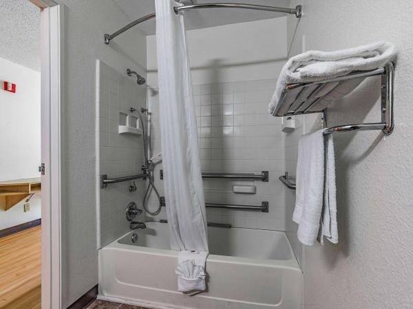 Motel 6-Charlotte, NC - University : photo 7 de la chambre chambre lit queen-size pour personnes à mobilité réduite avec douche accessible en fauteuil roulant