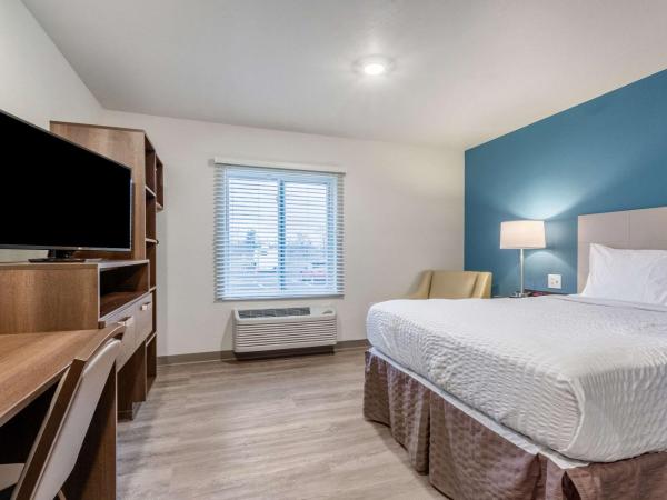 WoodSpring Suites Indianapolis Castleton : photo 9 de la chambre chambre lit queen-size avec douche accessible en fauteuil roulant - adaptée aux personnes à mobilité réduite - non-fumeurs