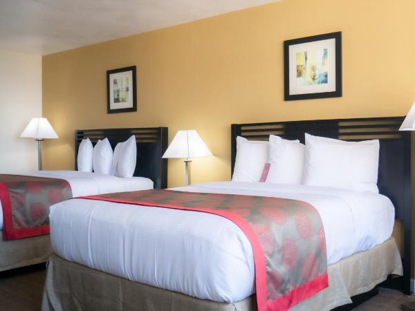 Ramada Plaza by Wyndham Marco Polo Beach Resort : photo 1 de la chambre hébergement avec 2 lits queen-size et balcon - vue partielle sur océan - non-fumeurs