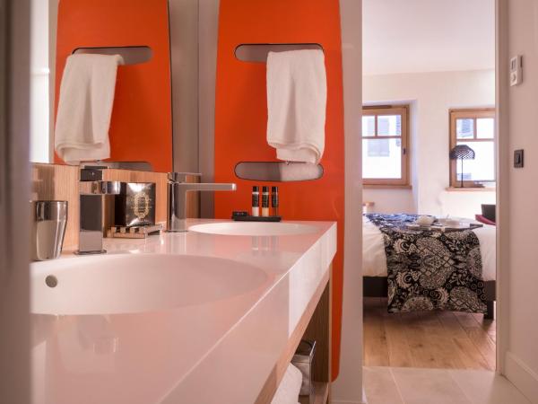 Les Loges Annecy Vieille Ville : photo 3 de la chambre appartement en duplex avec cheminée et douche spa