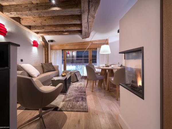 Les Loges Annecy Vieille Ville : photo 2 de la chambre appartement de luxe en duplex avec cheminée et douche spa