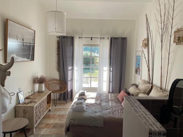 Mas du Couvin, maison d'hôtes en Camargue : photo 4 de la chambre chambre lit king-size - vue sur jardin