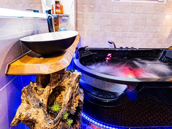 Le Néflier Dijon - appart balnéo - SPA romantique pour 2 : photo 5 de la chambre chambre lit queen-size avec baignoire spa