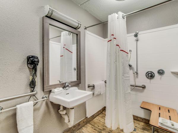 Red Roof Inn Columbia East - Ft Jackson : photo 7 de la chambre chambre lit king-size avec douche accessible en fauteuil roulant - accessibles aux personnes à mobilité réduite - non-fumeurs