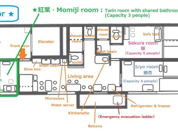 GUEST HOUSE B's FiveⅡ : photo 5 de la chambre chambre lits jumeaux avec salle de bains commune