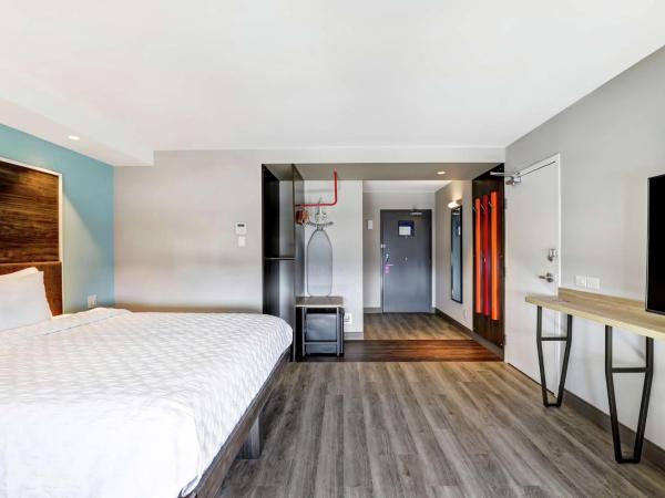 Tru By Hilton Edmonton Windermere : photo 3 de la chambre chambre lit king-size avec douche accessible en fauteuil roulant - adaptée aux personnes à mobilité réduite et aux malentendants