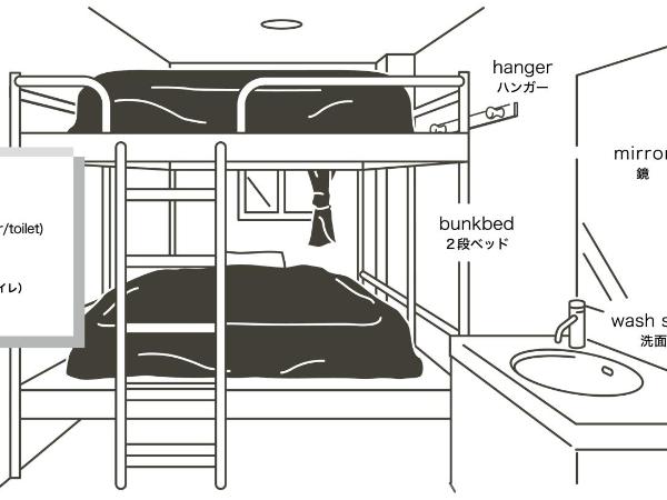 Hotel Plus Hostel SAPPORO : photo 4 de la chambre chambre avec lits superposés et salle de bains commune