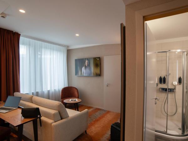 Mercure Fribourg Centre Remparts : photo 5 de la chambre suite avec lit double et canapé-lit