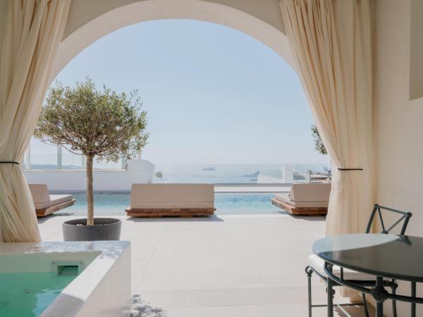 Apeiron Blue Santorini - Sustainable Adults Only 14 Plus : photo 1 de la chambre hébergement double supérieur avec bain à remous - vue sur caldeira