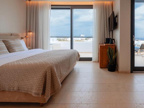 Asty Mykonos Hotel & Spa - World of One Hotel Group : photo 3 de la chambre chambre double deluxe avec bain à remous extérieur et vue sur mer