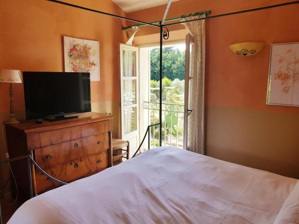 MAS DES FIGUES - Mas XVIII siècle - Piscine - très calme - Alpilles Saint Rémy de Provence - brunch méditerranéen salé sucré cuisine faite maison - ferme auberge agritourisme - Biologique FRBio potager bio huile d'olive bio jardin roseraie Biodiversité - : photo 2 de la chambre chambre double - vue sur jardin