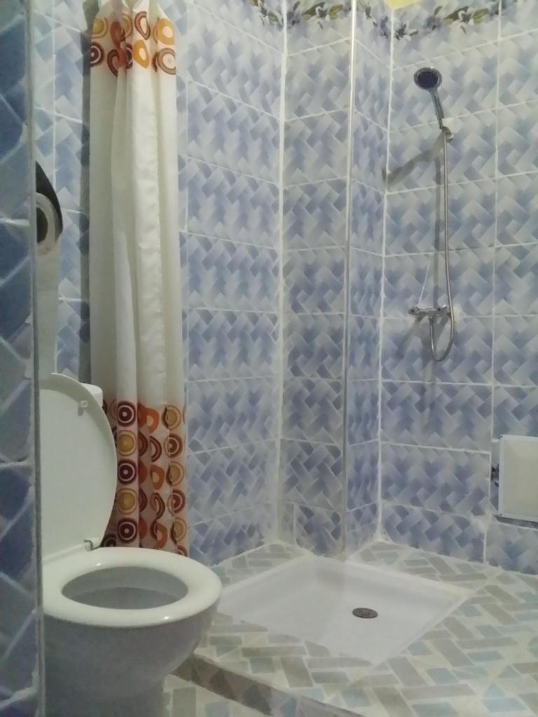 une salle de bain avec toilettes et douche dans l'établissement Riad Espagne, à Marrakech