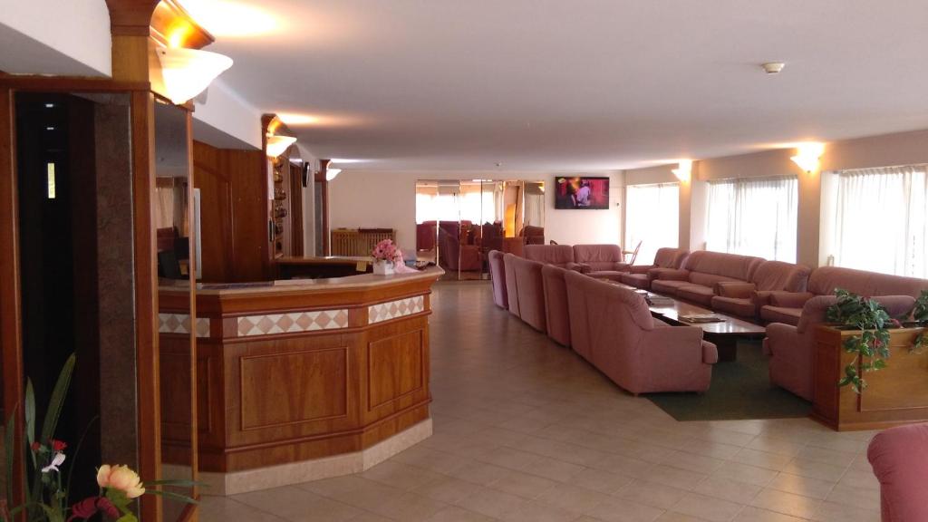 - une salle d'attente avec des canapés et un bar dans l'établissement Hotel Glenn, à Rimini