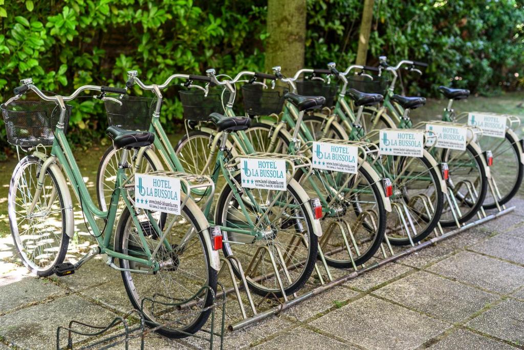 Une rangée de vélos alignés dans une rangée dans l'établissement Hotel La Bussola, à Marina di Massa 39 autres photos