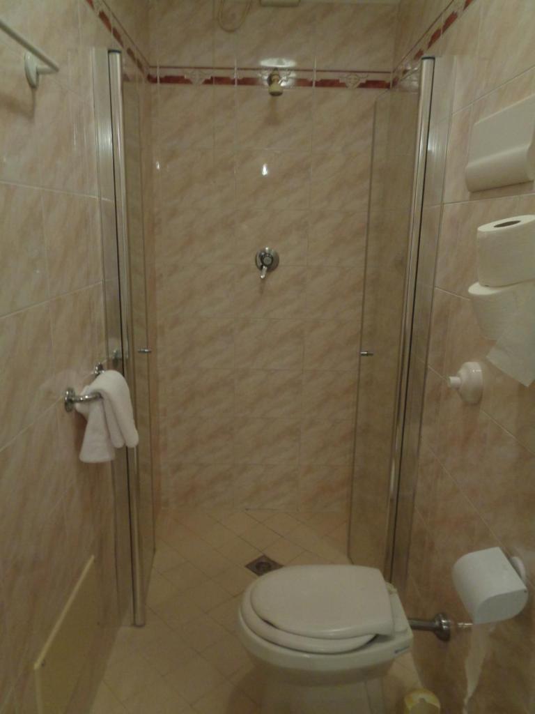 une salle de bain avec douche et toilettes dans l'établissement Hotel Continental, à Lido di Jesolo