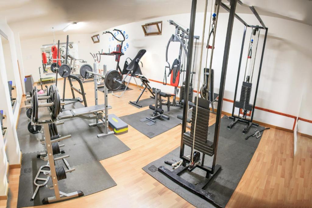 - une salle de sport avec des tapis de course et des vélos d'exercice dans l'établissement Abbaidda Hotel, à Valledoria