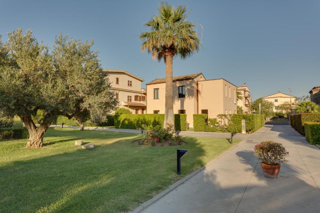 un palmier dans une cour à côté d'une maison dans l'établissement Rada Siri, à Montepaone