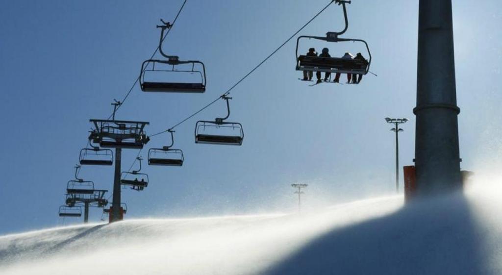 un groupe de personnes utilisant un téléski dans la neige dans l'établissement Le Cristal 2, aux Gets