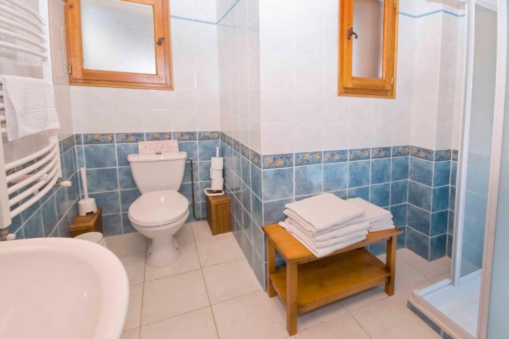 une salle de bain avec toilettes, lavabo et douche dans l'établissement Hôtel Alpis Cottia, à Montgenèvre
