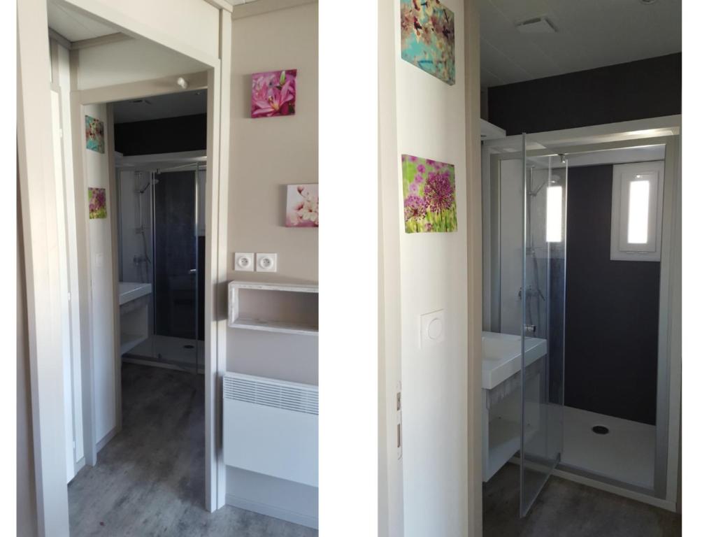 une salle de bain avec une baignoire, un lavabo et un miroir dans l'établissement Le Verdoyant, à Thenon