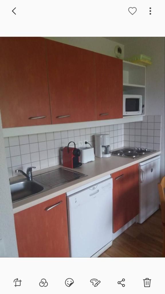 une cuisine avec un évier et une cuisinière four supérieur dans l'établissement Le Hameau des Ecrins Station 1800, à Puy-Saint-Vincent 17 autres photos