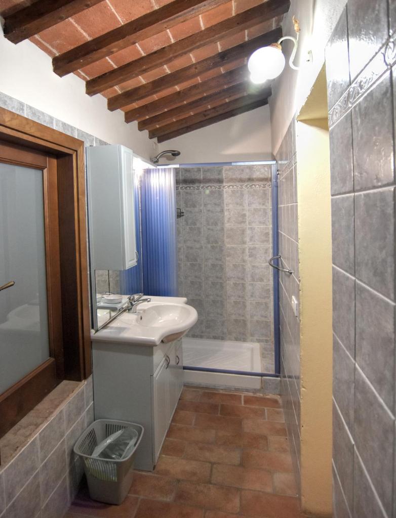 une salle de bain avec un lavabo et une douche dans l'établissement Villa Il Palazzo, à Cortone