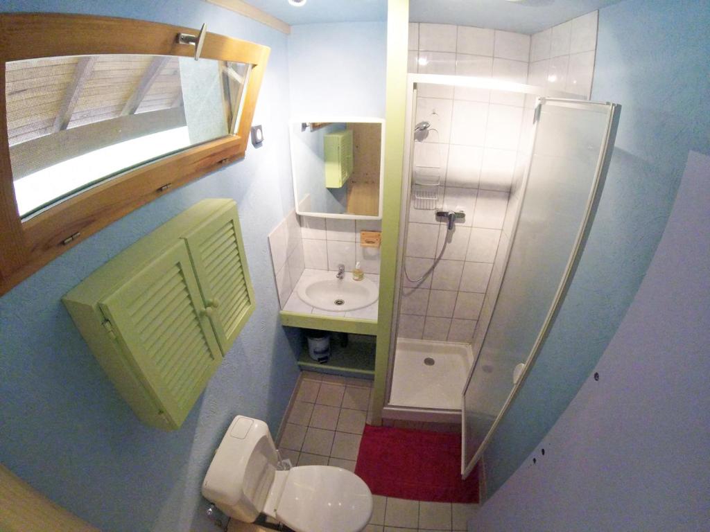 une petite salle de bain avec toilettes et lavabo dans l'établissement La Valière, à Chorges