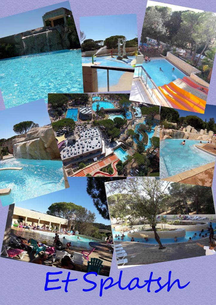 un collage de photos d'une piscine dans l'établissement Mobil home florida - camping les cigales - 5 étoiles, au Muy
