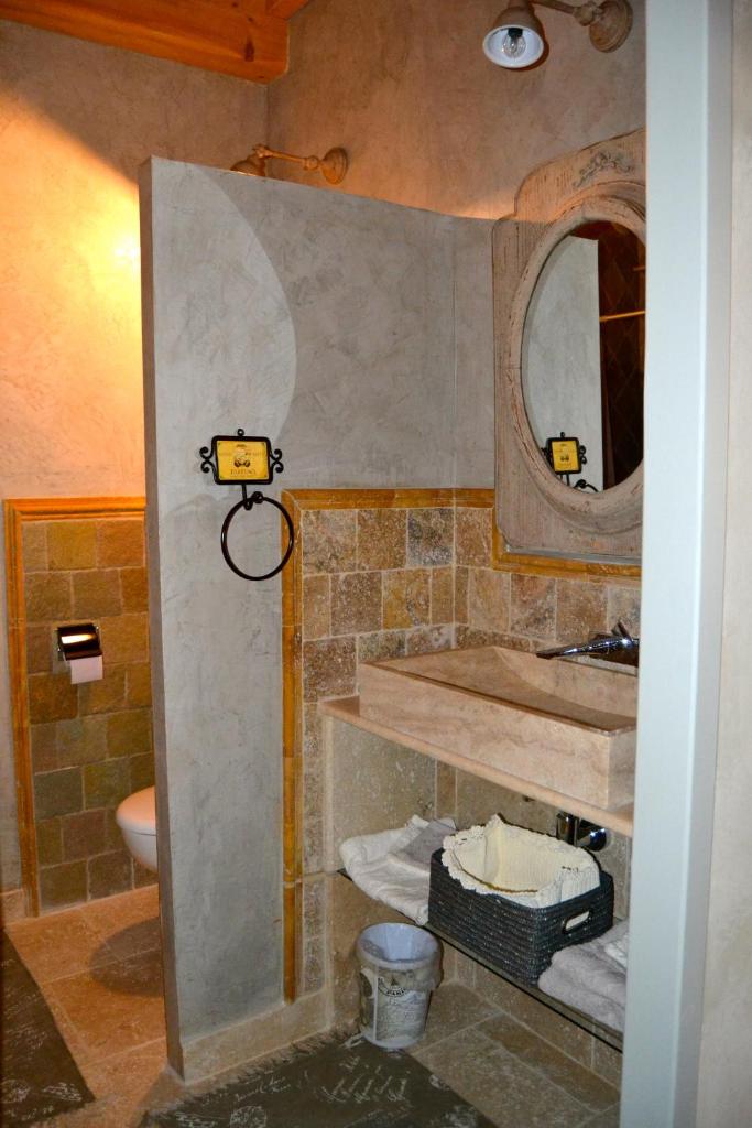 une salle de bain avec un lavabo et un miroir dans l'établissement GITE de la RENAISSANTE, à Peyrins