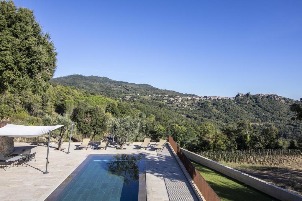 une piscine avec vue sur une montagne dans l'établissement Azienda Meleta, à Roccatederighi