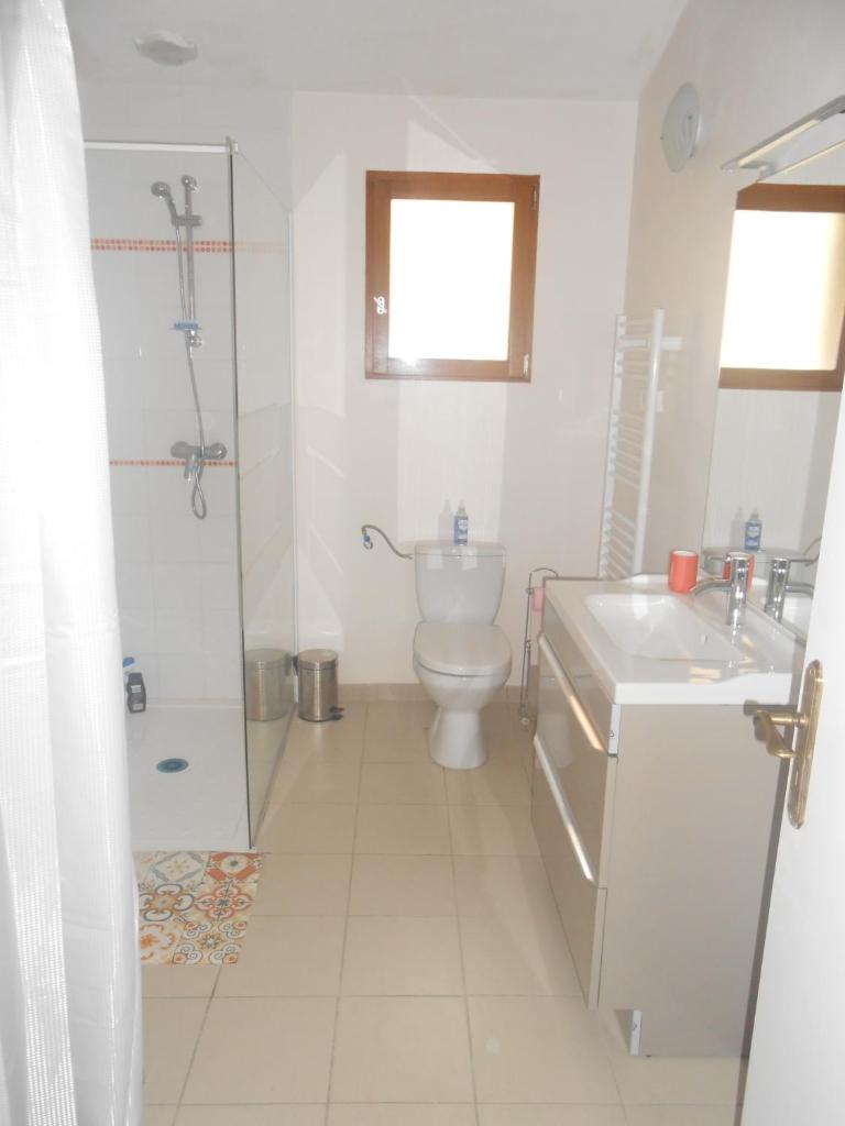 une salle de bain avec toilettes, lavabo et douche dans l'établissement La petite danseuse, à Franquevielle 4 autres photos