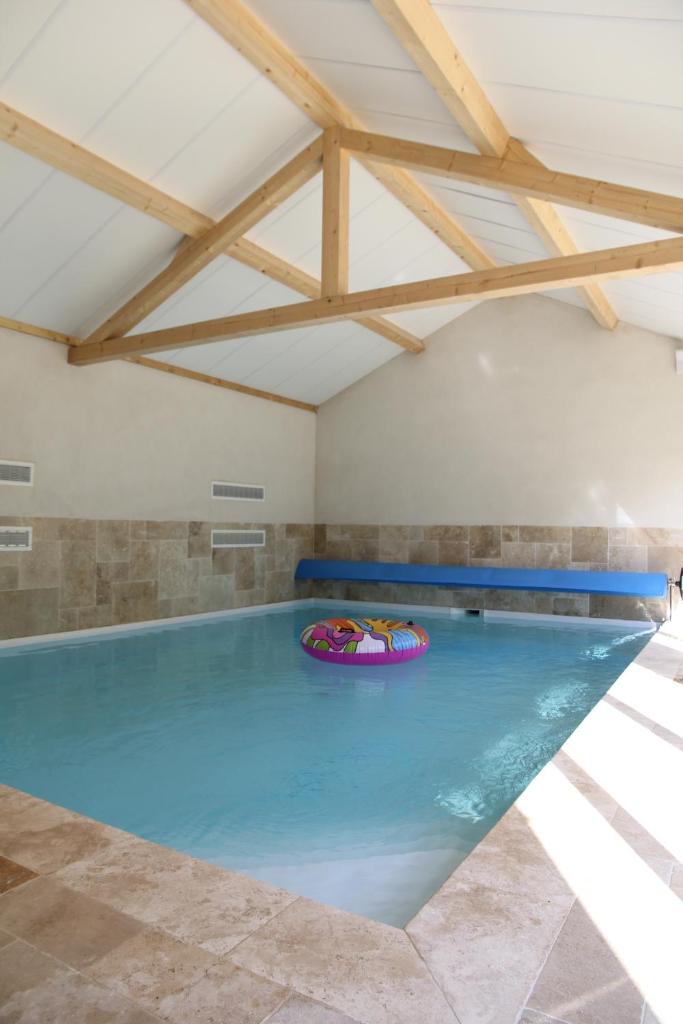 - une grande piscine dans une pièce dotée d'un plafond dans l'établissement Gite L'Hermine, à Azay-le-Rideau