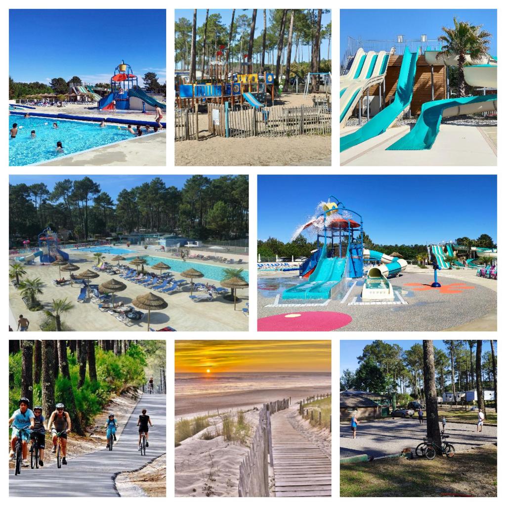 un collage de photos d'un parc aquatique dans l'établissement MOBIL HOME Tout confort - Côte Landaise, à Saint-Julien-en-Born